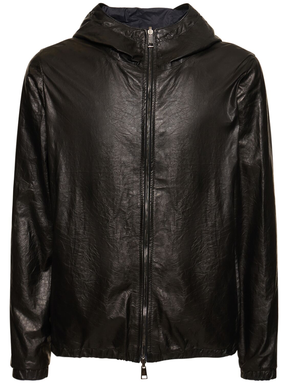 Giorgio Brato Reversible Leather Zip Jacket W/hood In Black