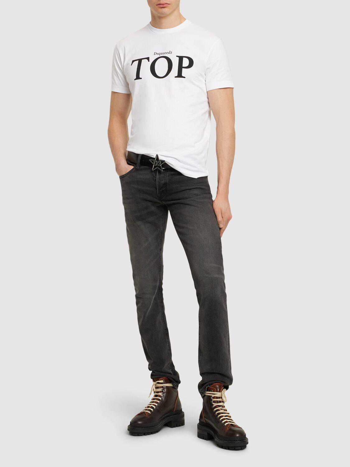 Shop Dsquared2 Printed Cotton Jersey T-shirt In White