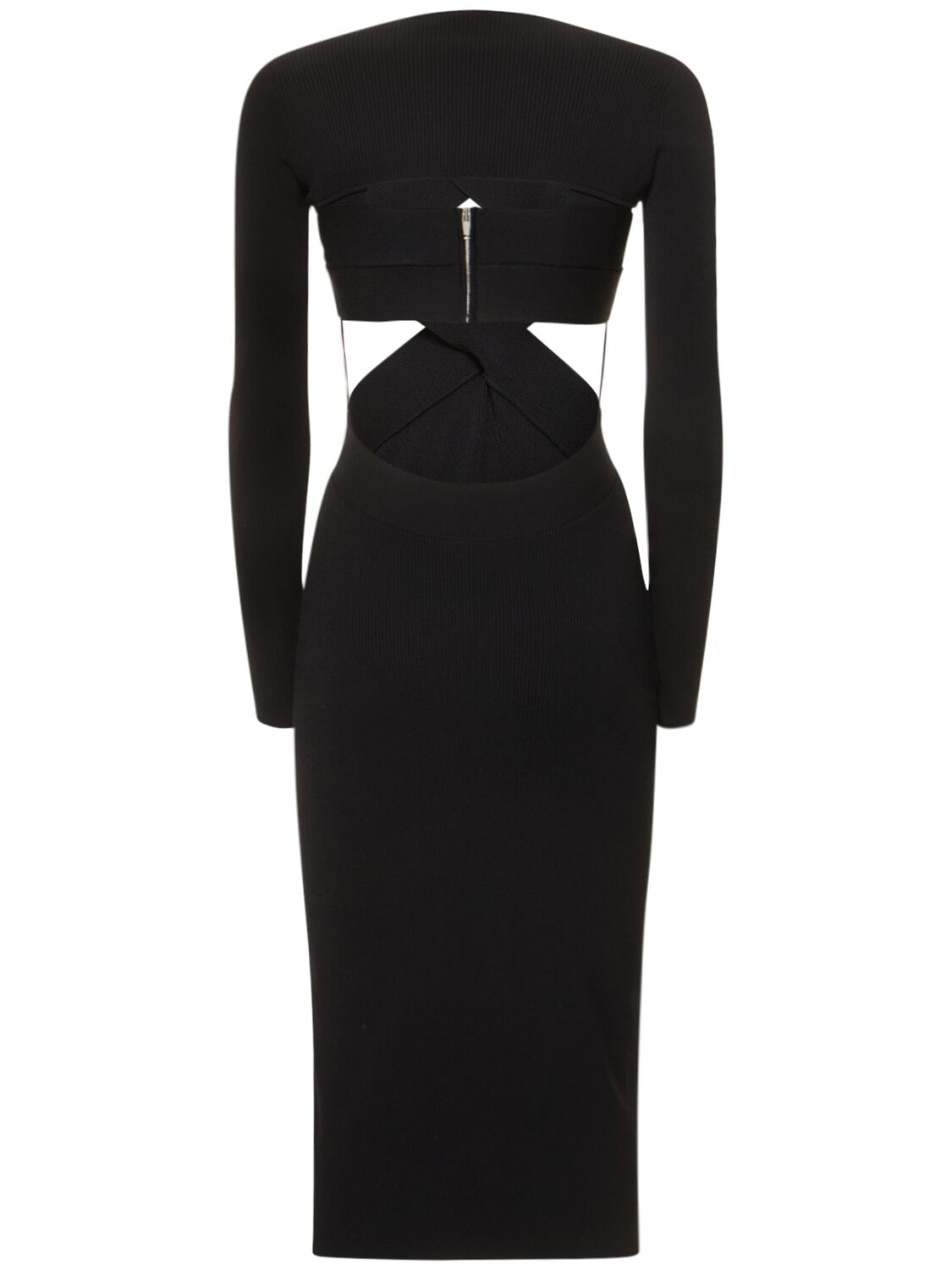 Shop Dion Lee Cutout Knit Long Sleeve Midi Dress In Black