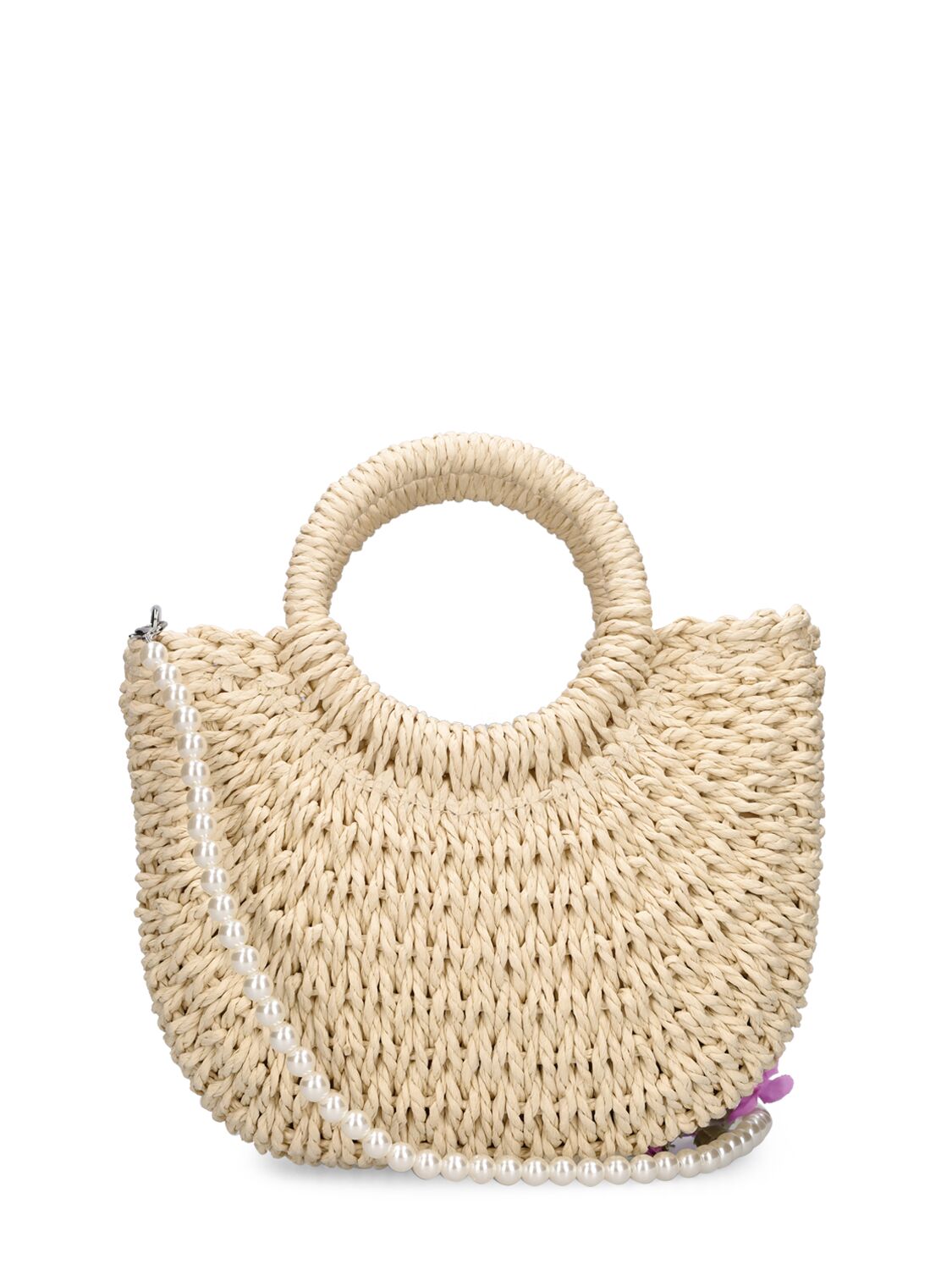 Shop Monnalisa Raffia Shoulder Bag In Beige