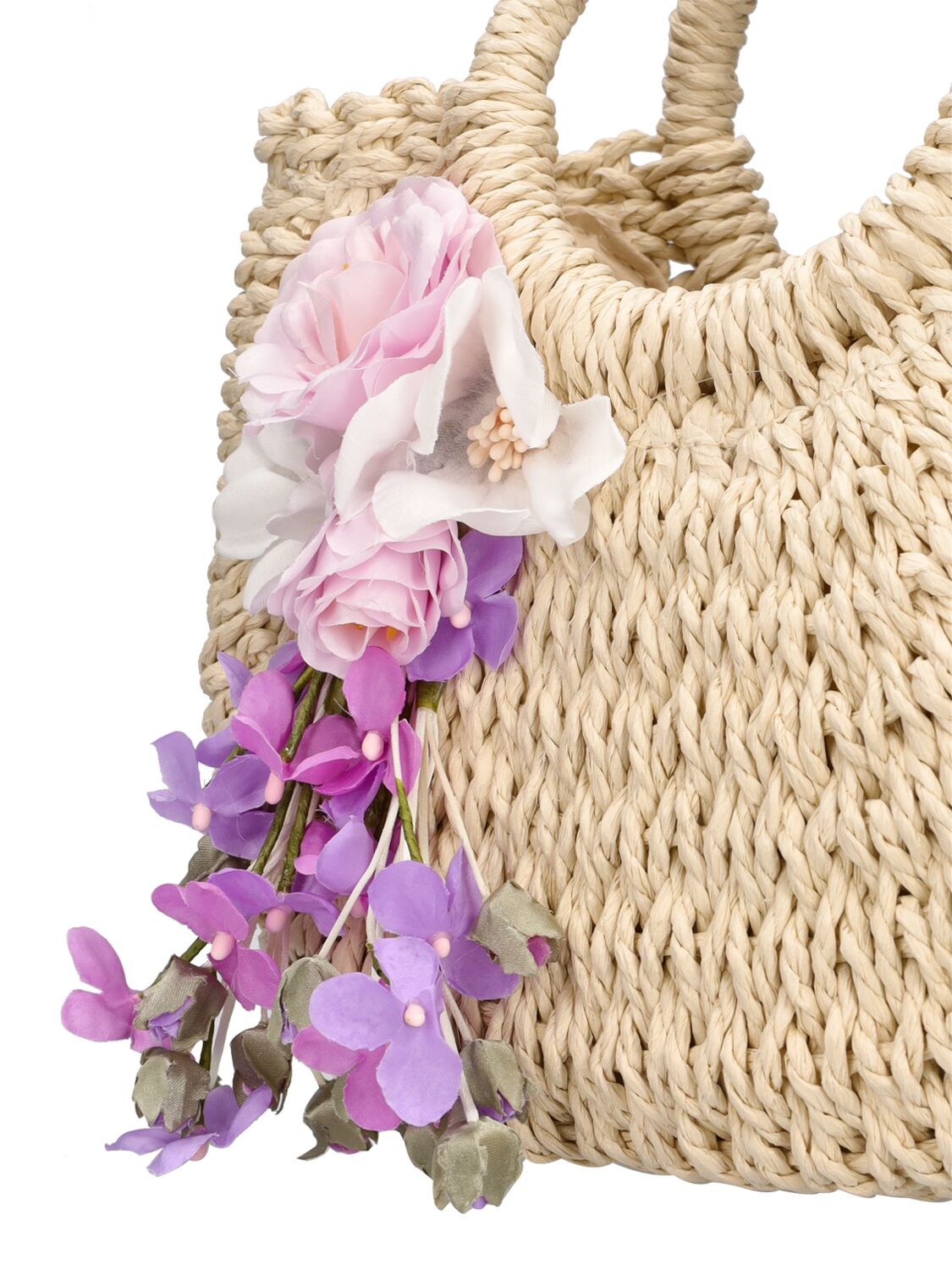 Shop Monnalisa Raffia Shoulder Bag In Beige