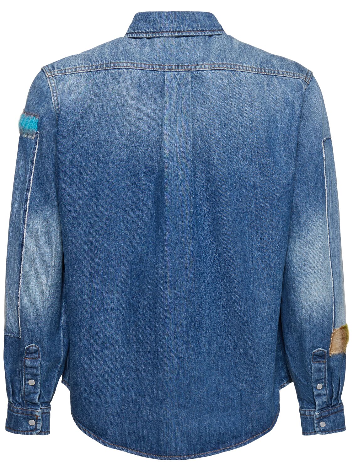 Shop Marni Cotton Denim Shirt W/mohair In 블루