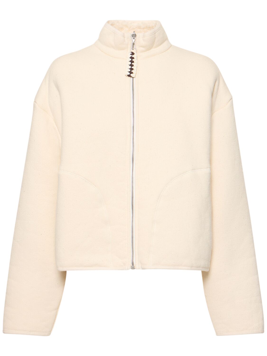 Jil Sander Cotton Fleece Jacket W/zip In Ivory