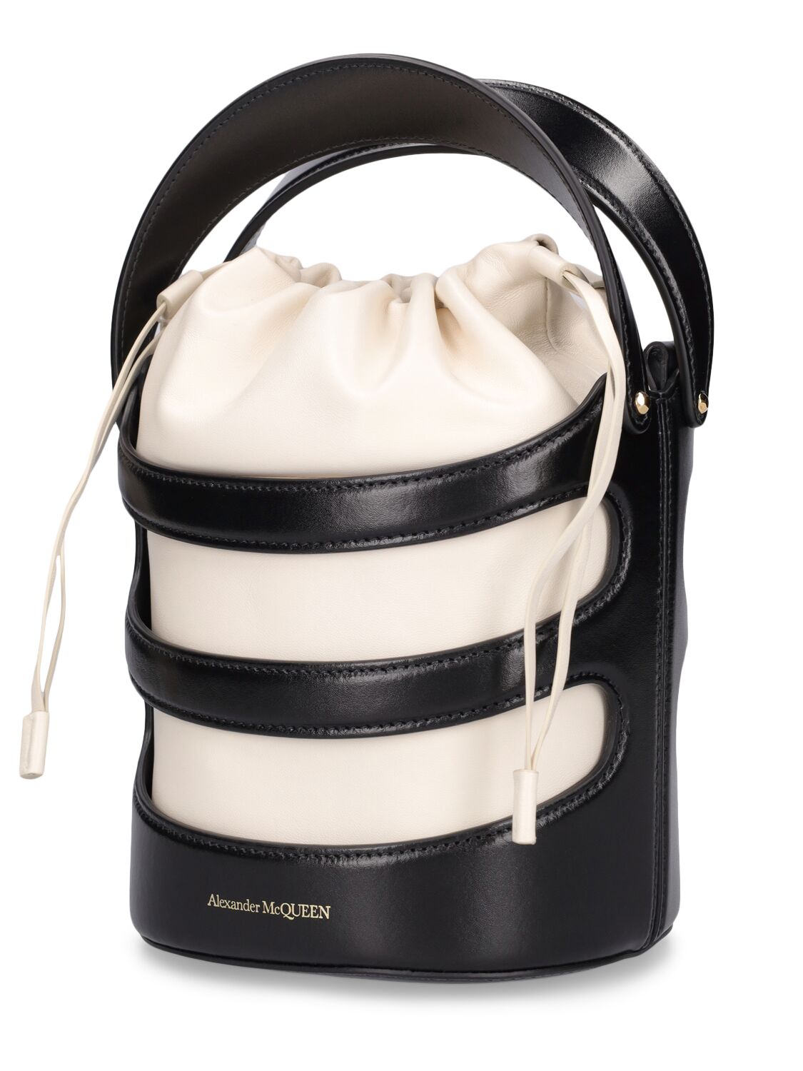 Shop Alexander Mcqueen The Rise Leather Bucket Bag In Black,ivory