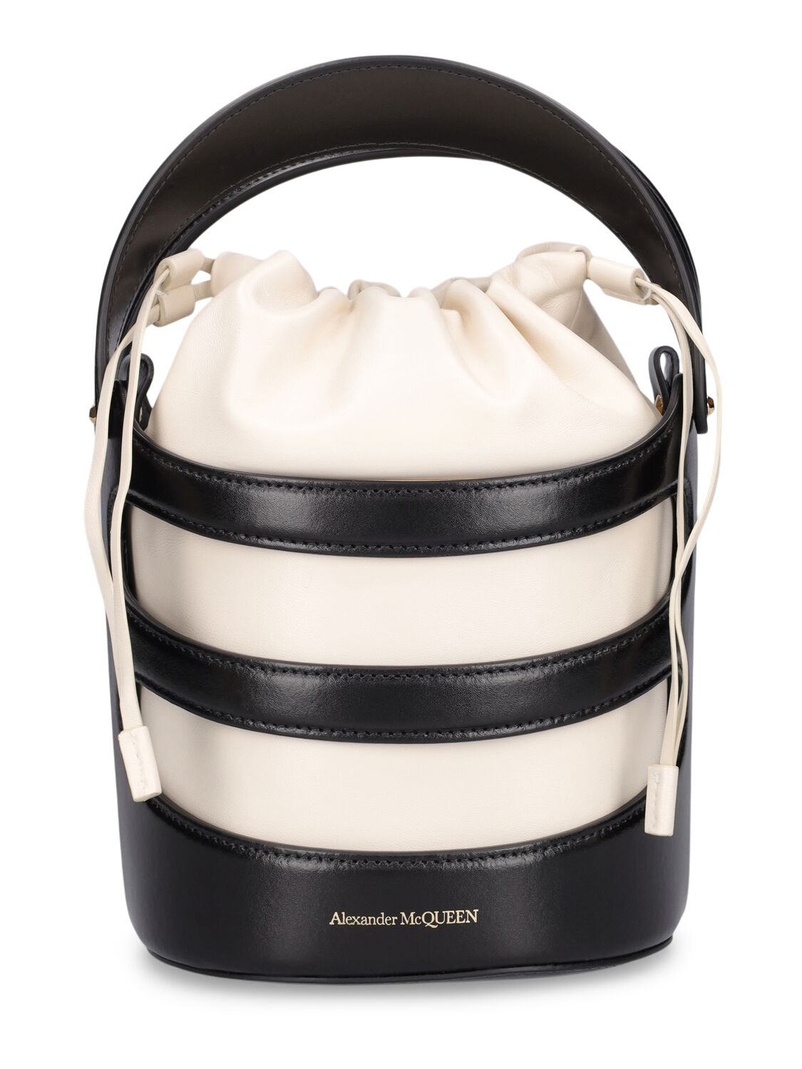 Alexander Mcqueen The Rise Leather Bucket Bag In Black,ivory