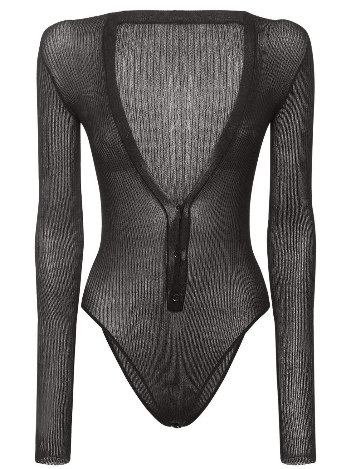 Petar Petrov Silk Knit V-neck Long Sleeve Bodysuit In Black