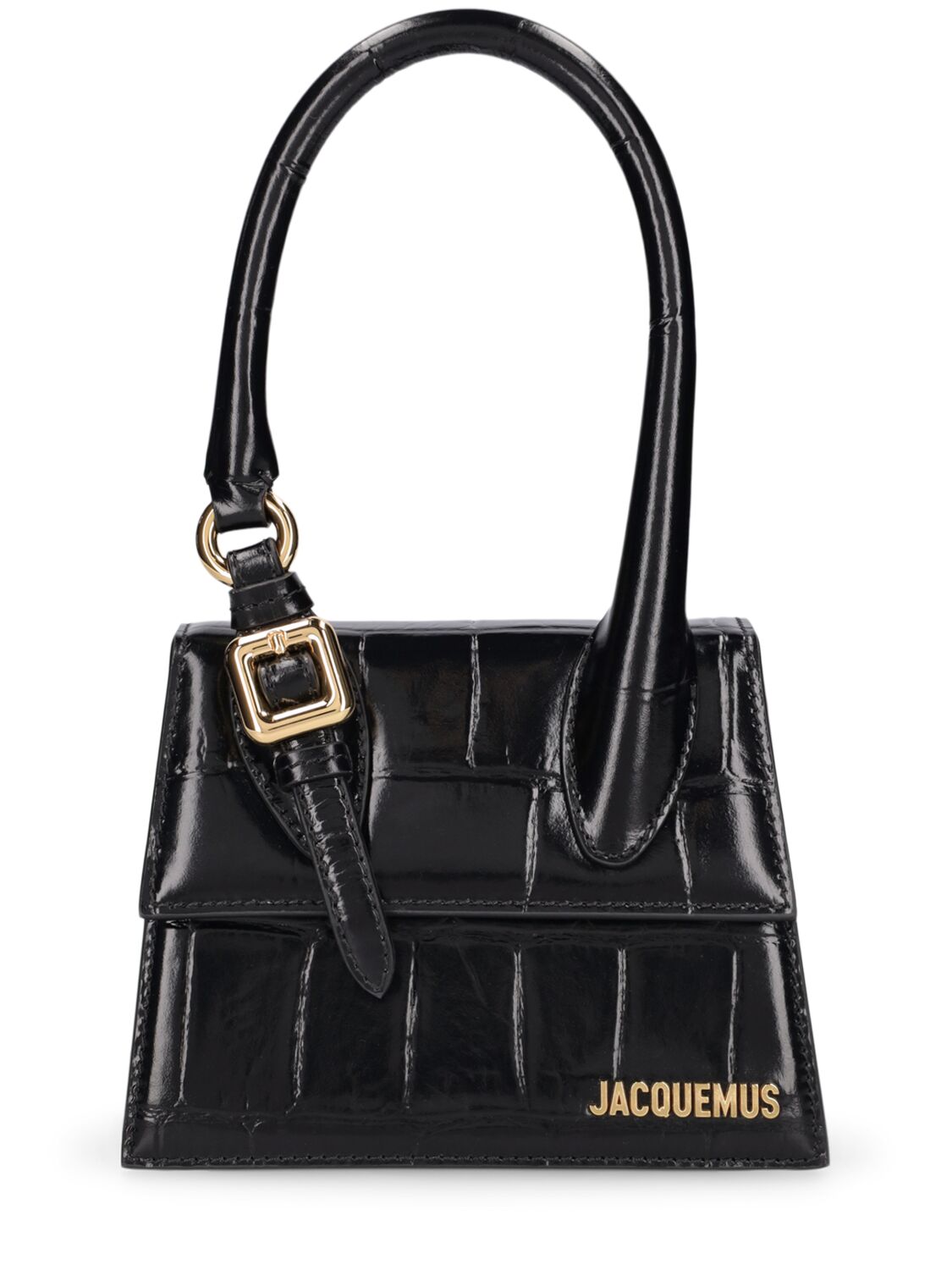 Jacquemus Le Chiquito Moyen Croc-embossed Top-handle Bag In Black