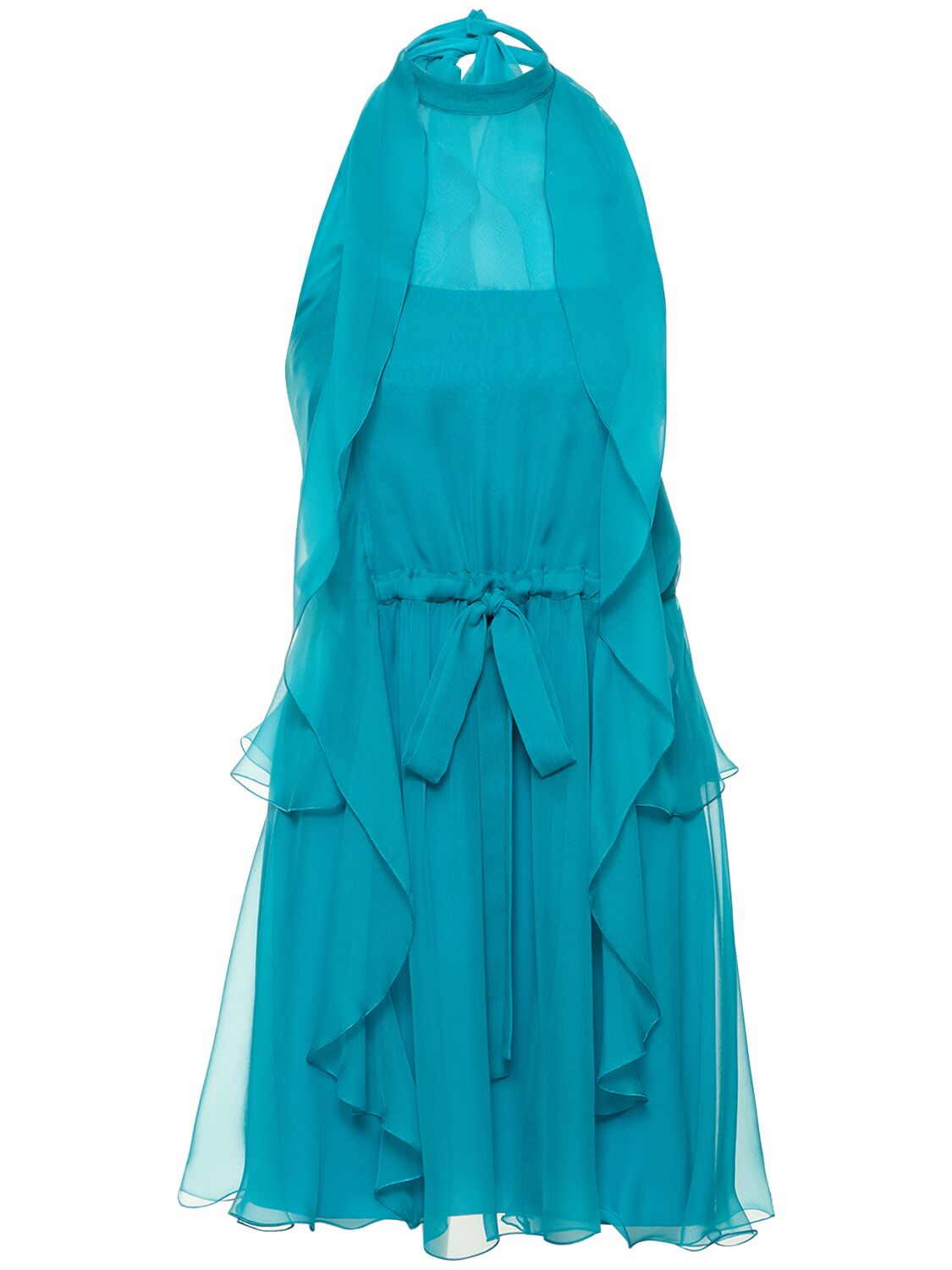 Alberta Ferretti Draped Silk Chiffon Mini Halter Dress In Light Blue