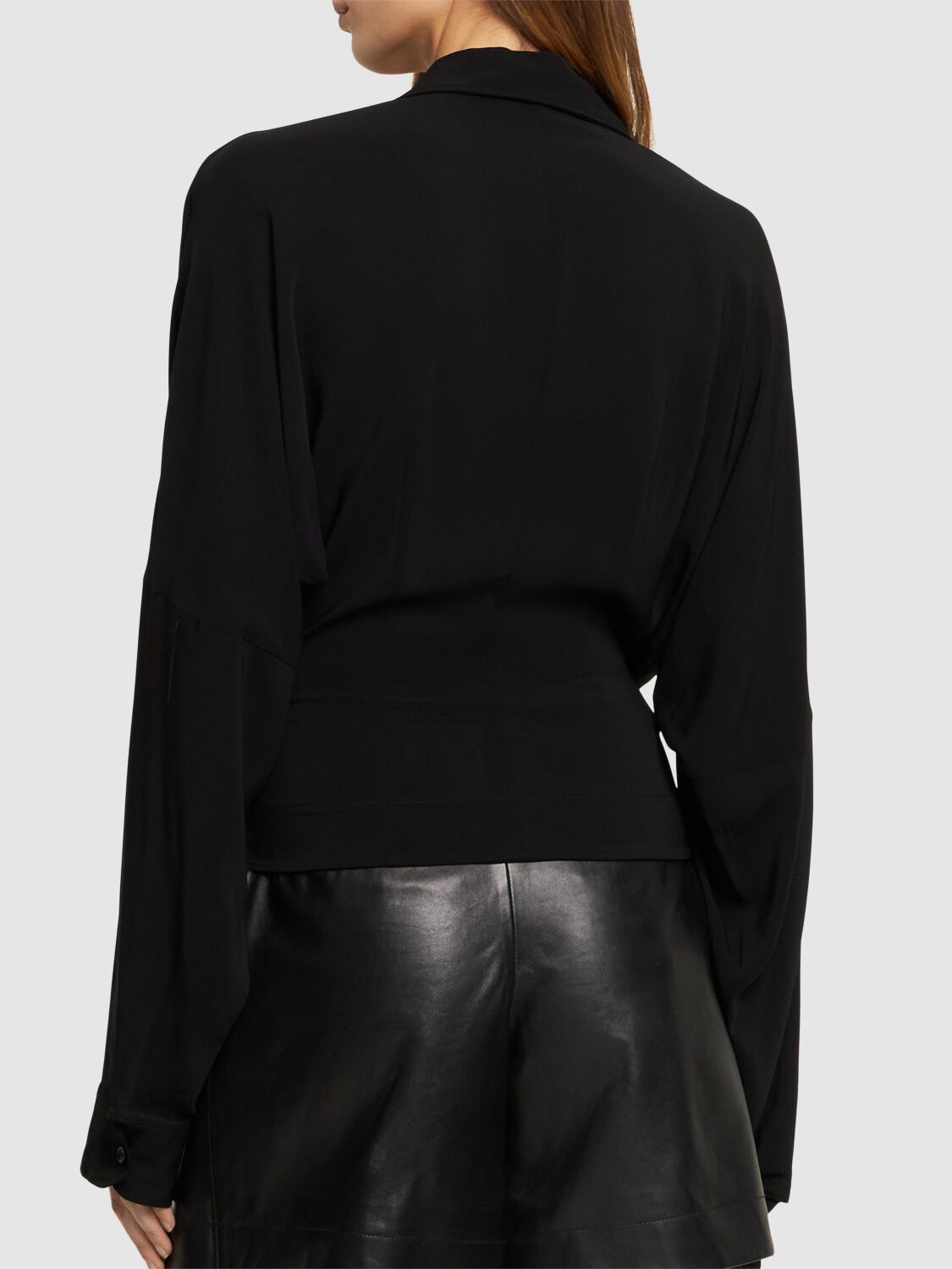 Shop Philosophy Di Lorenzo Serafini Light Tech Crepe Wrap Shirt In Black