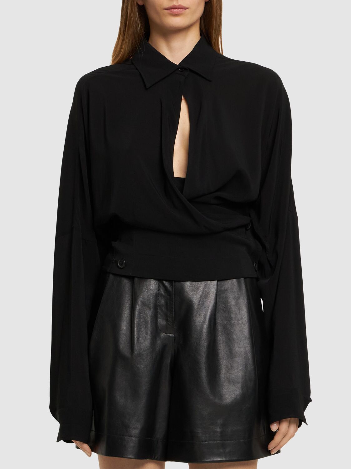 Shop Philosophy Di Lorenzo Serafini Light Tech Crepe Wrap Shirt In Black