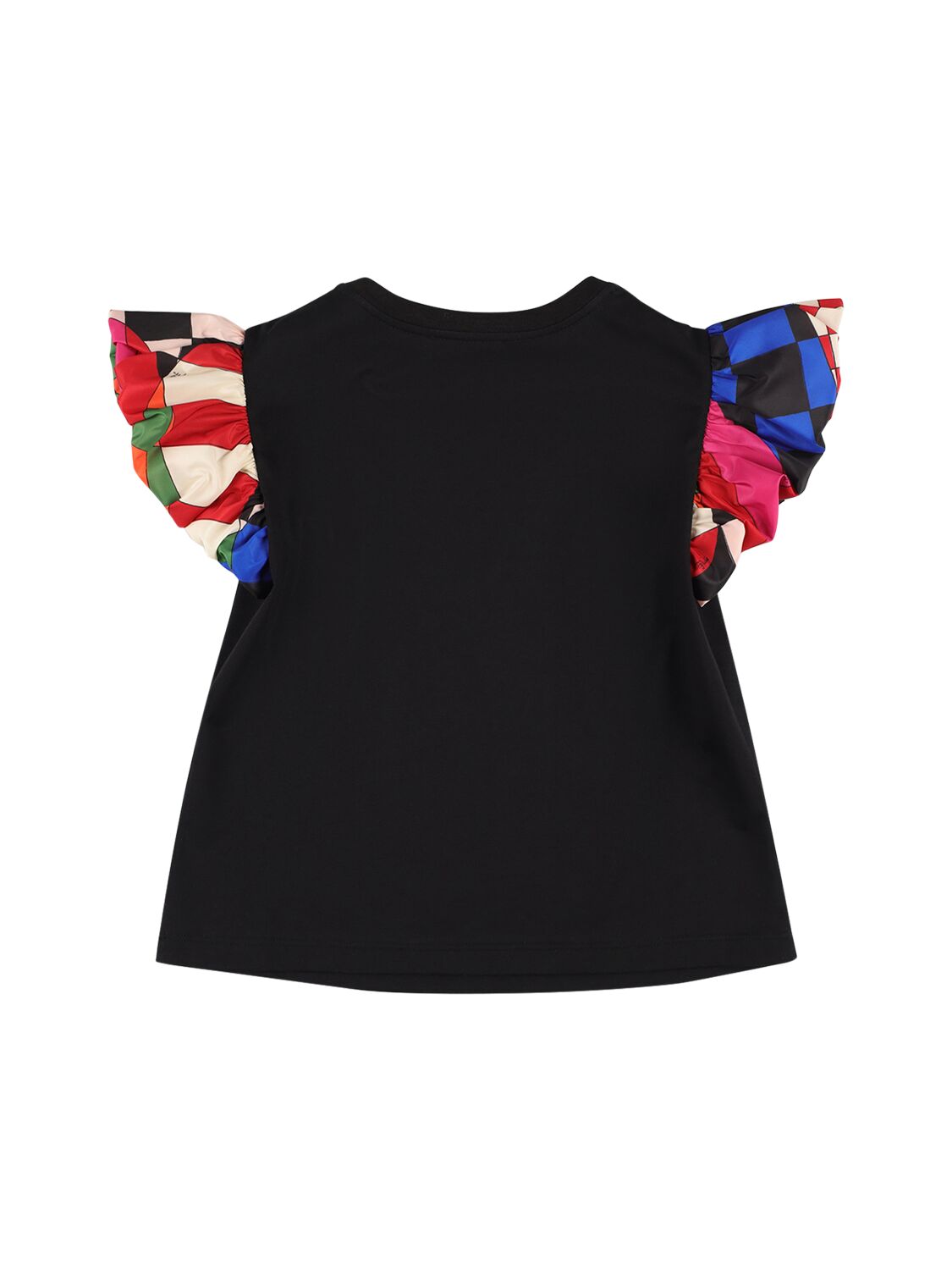 Shop Pucci Cotton Jersey T-shirt W/printed Sleeves In Black