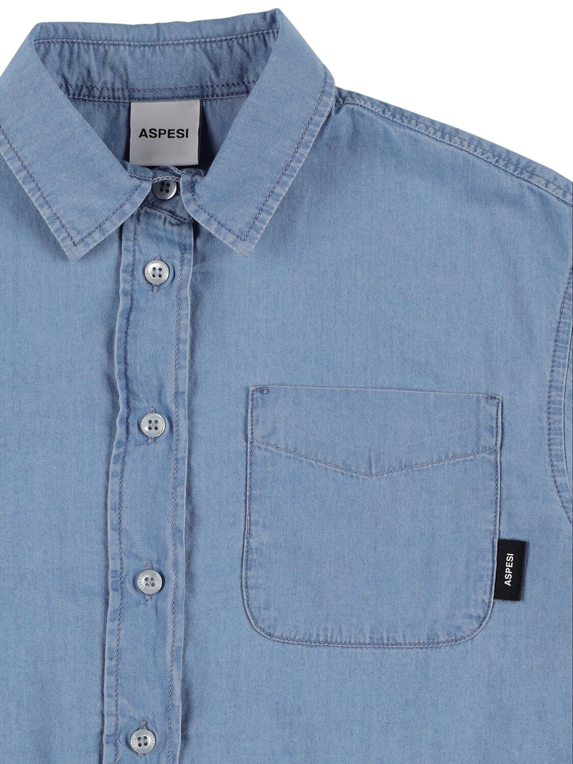 Shop Aspesi Cotton Denim Cropped Shirt In Blue