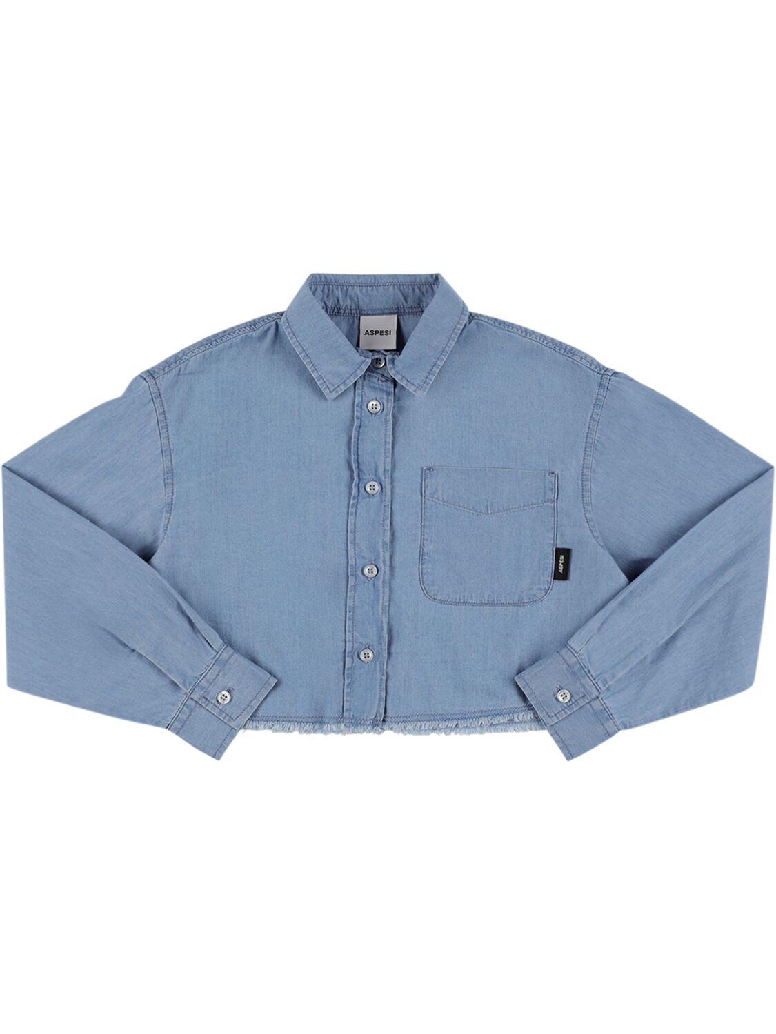 Aspesi Kids' Cotton Denim Cropped Shirt In Blue