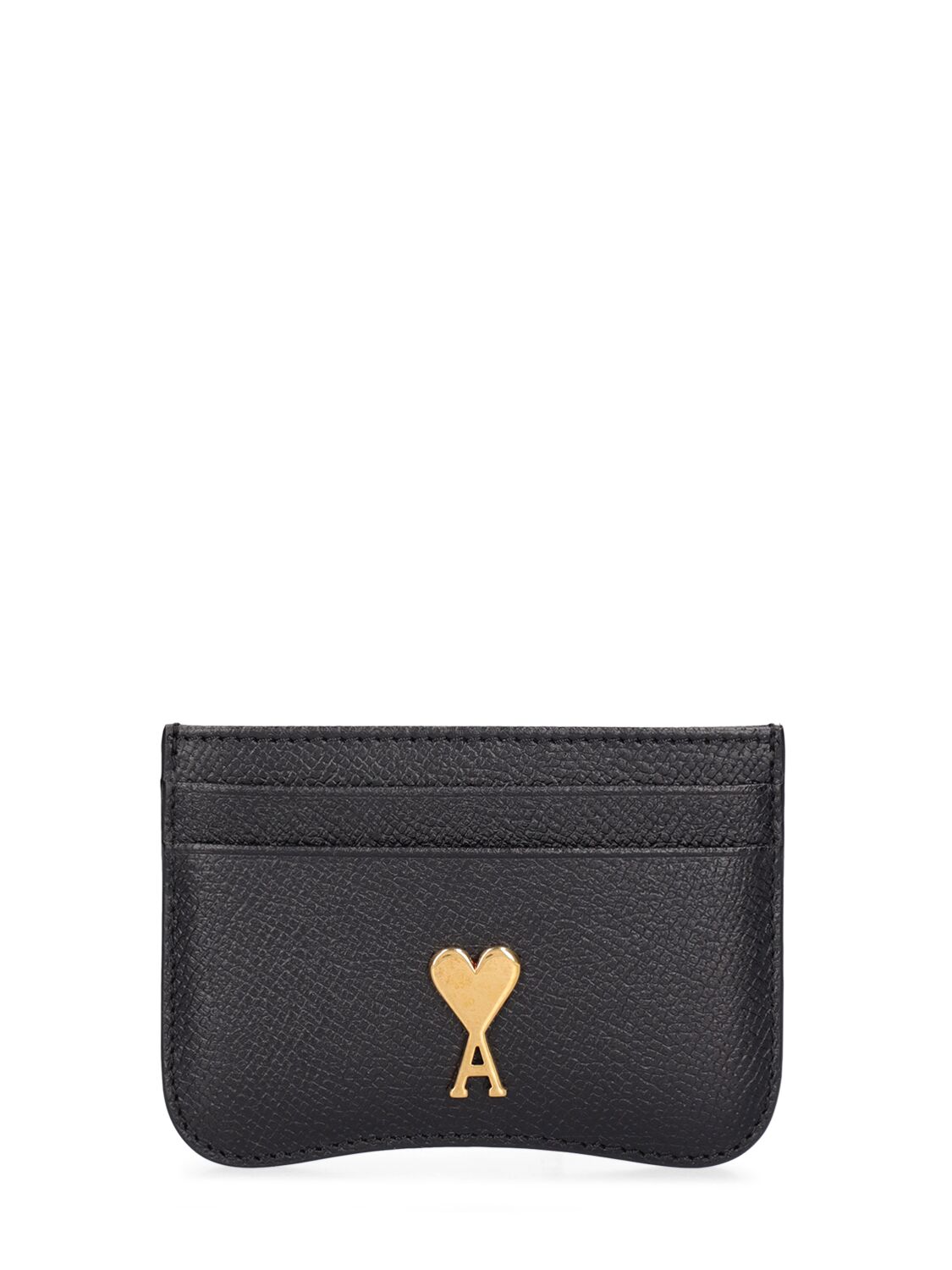 Ami Alexandre Mattiussi Paris Paris Grained Leather Card Holder In Black,brass