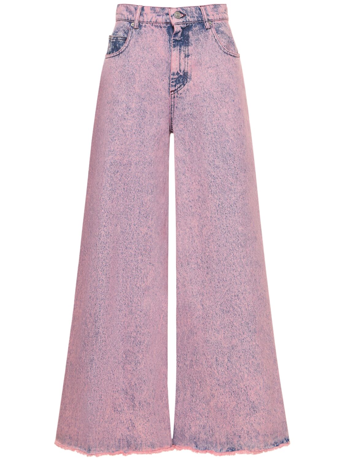 Shop Marni Cotton Denim Mid Rise Wide Jeans In Pink