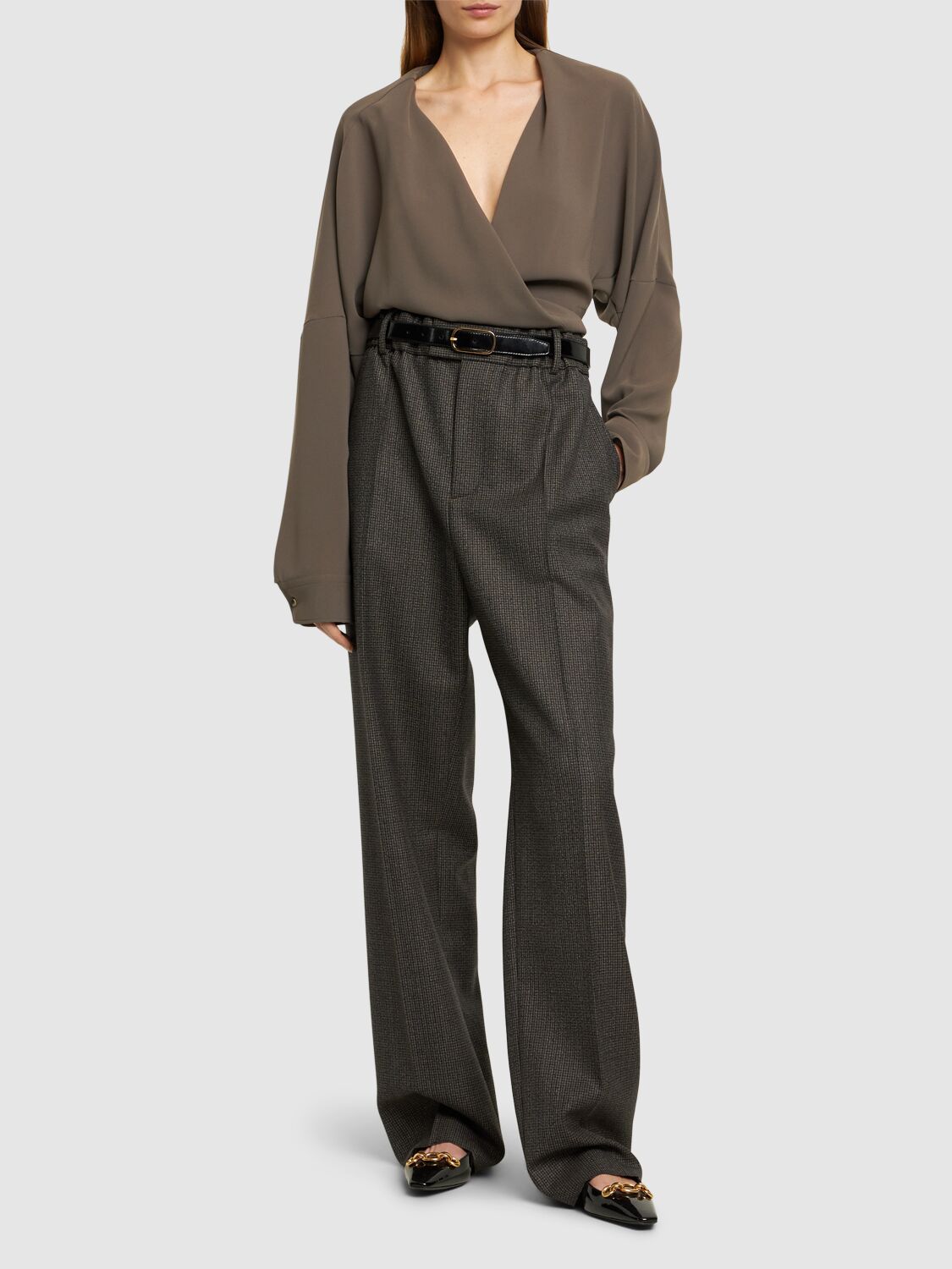 Shop Philosophy Di Lorenzo Serafini Light Tech Crepe Wrap Shirt In Khaki