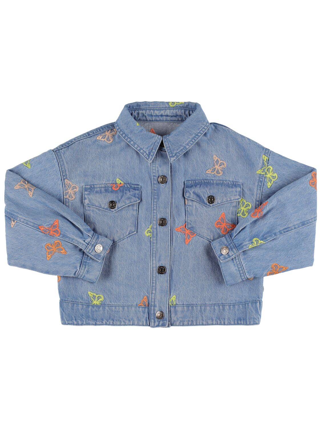 The New Society Kids' Embroidered Cotton Denim Jacket In Blue,multi