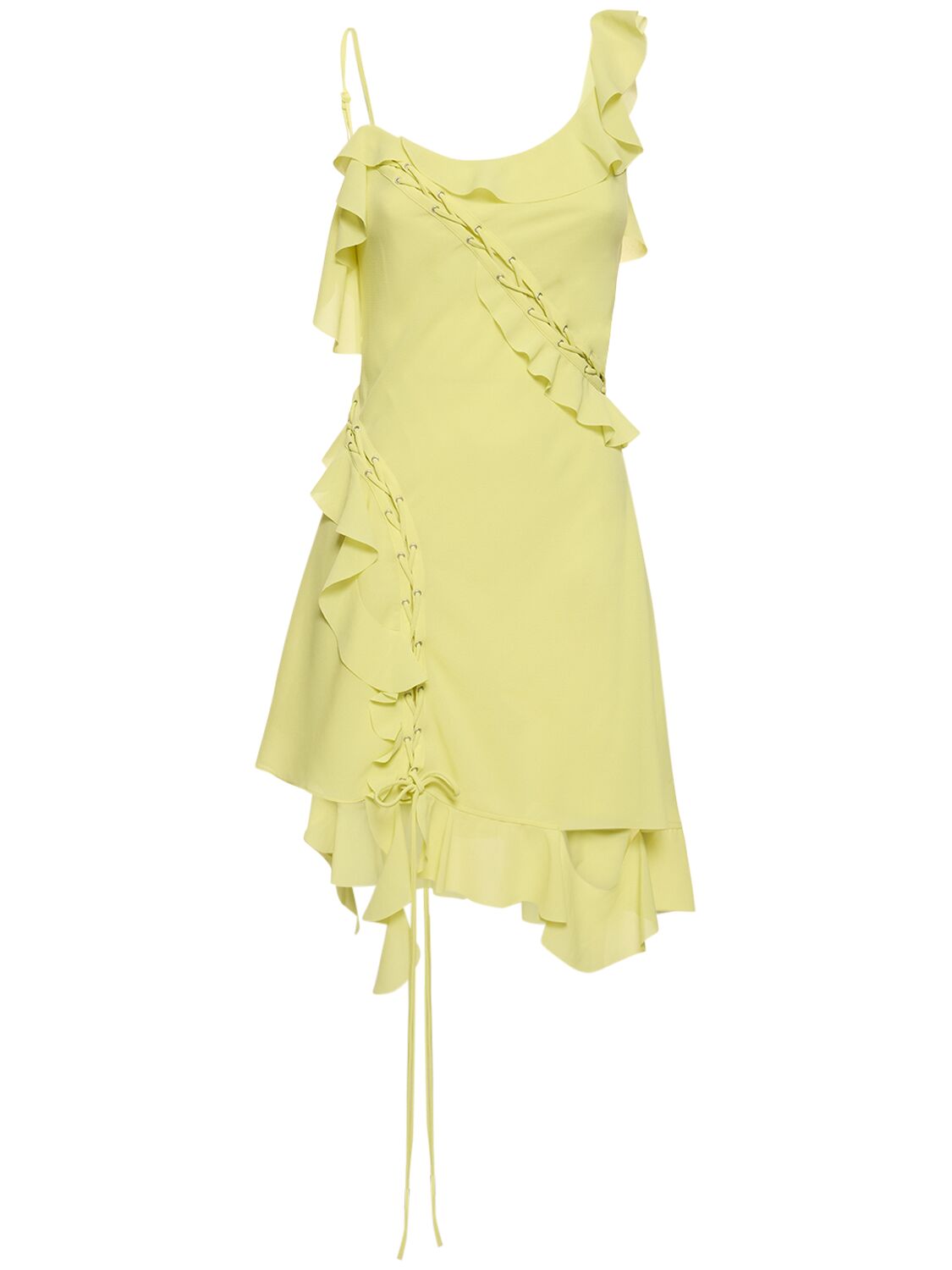 Shop Acne Studios Ruffled Satin Mini Dress In Acid Yellow