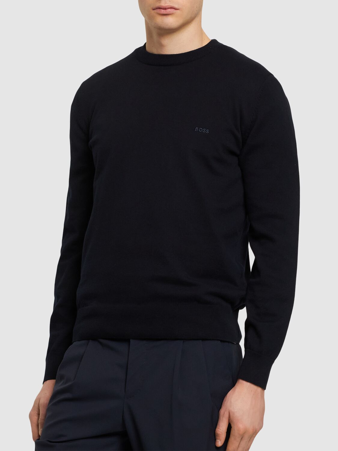 Shop Hugo Boss Pacas-l Cotton Knit Sweater In Dark Blue