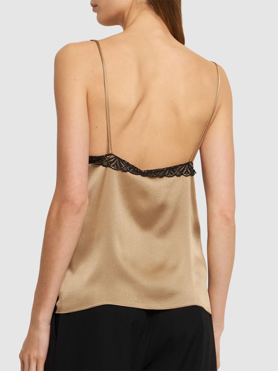 Shop Alberta Ferretti Satin & Lace Camisole Top In 米黄色