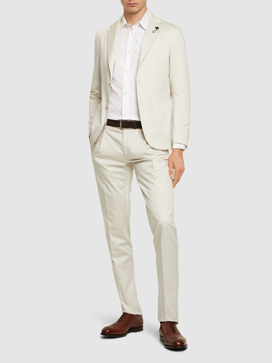 Shop Lardini Stretch Cotton Evening Suit In Ecru