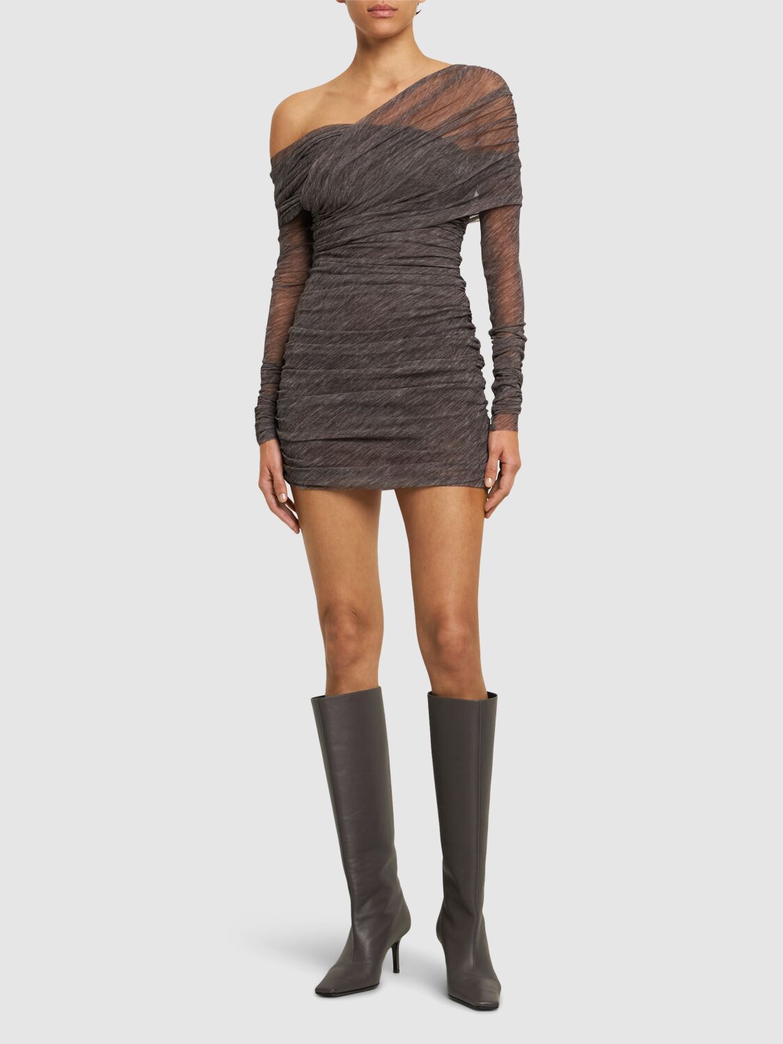 Shop Philosophy Di Lorenzo Serafini Stretch Tulle Mini Dress In Grey