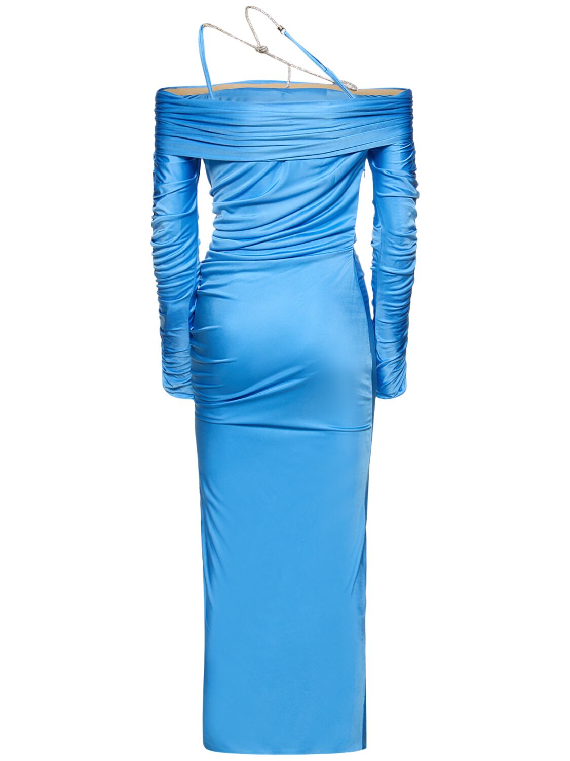 Shop Zuhair Murad Off-shoulder Jersey Midi Dress In Blue