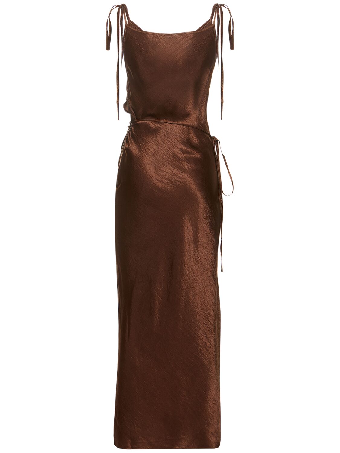 Shop Acne Studios Satin Self-tie Long Dress In Brown