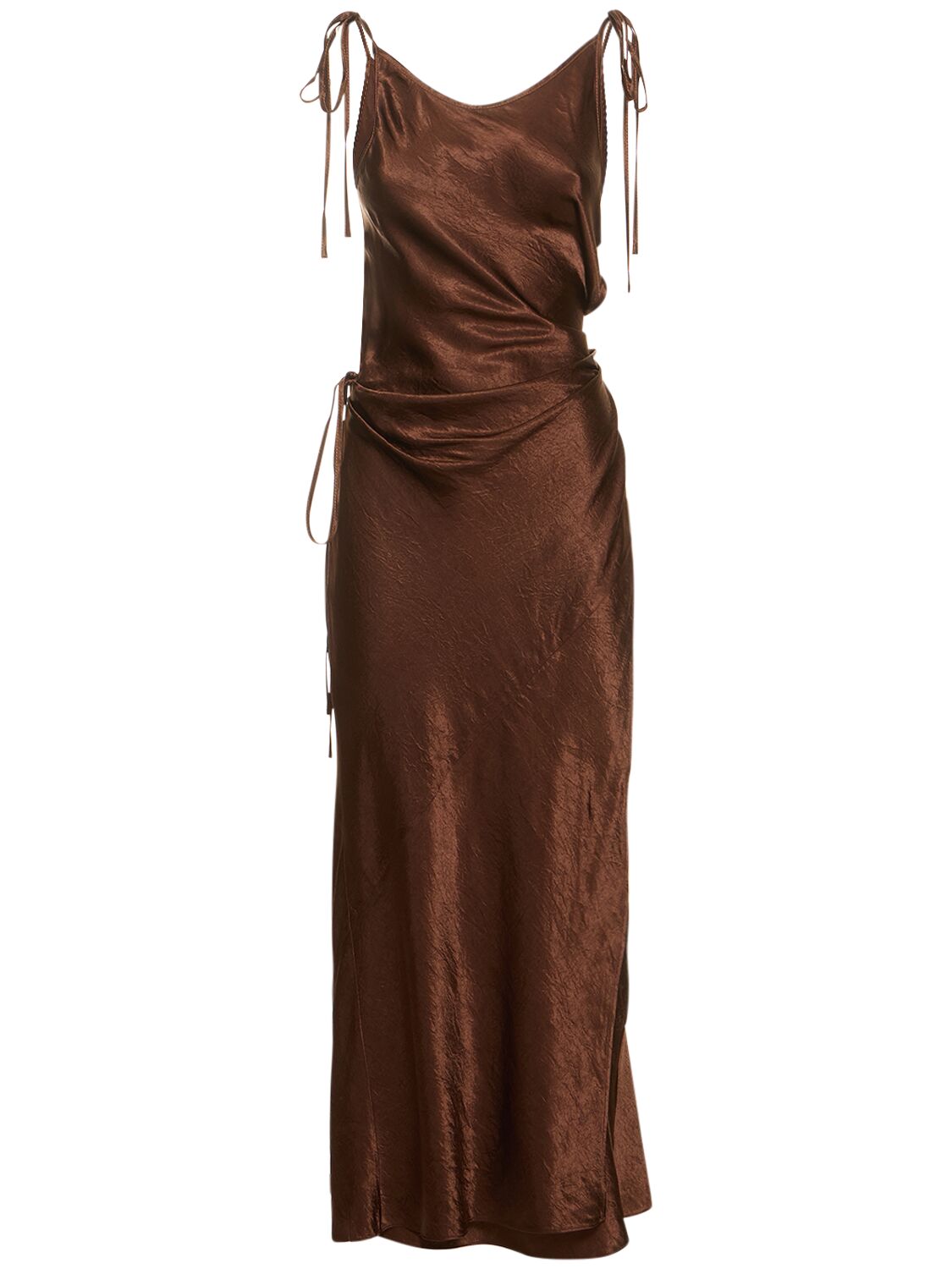 Acne Studios Satin Self-tie Long Dress In Brown