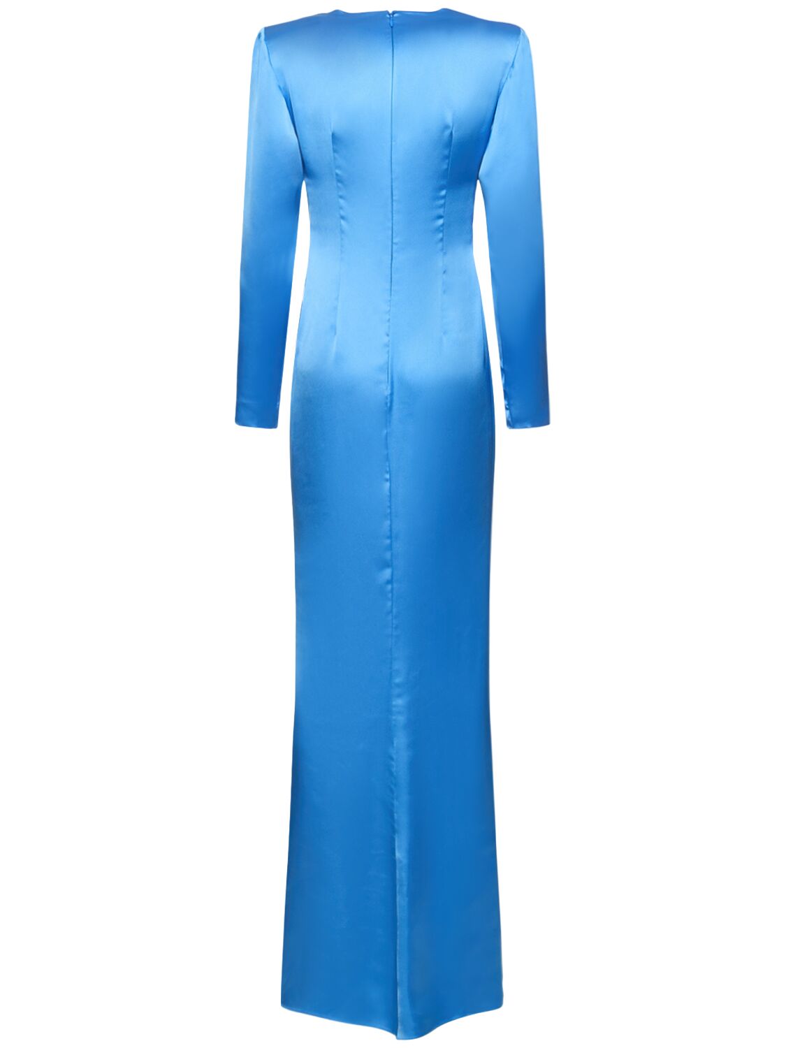 Shop Zuhair Murad Draped Light Satin Long Dress In Blue