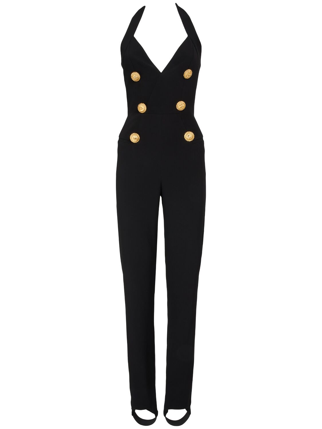 Shop Balmain V-neck Tailored Crepe Jumpsuit In Black