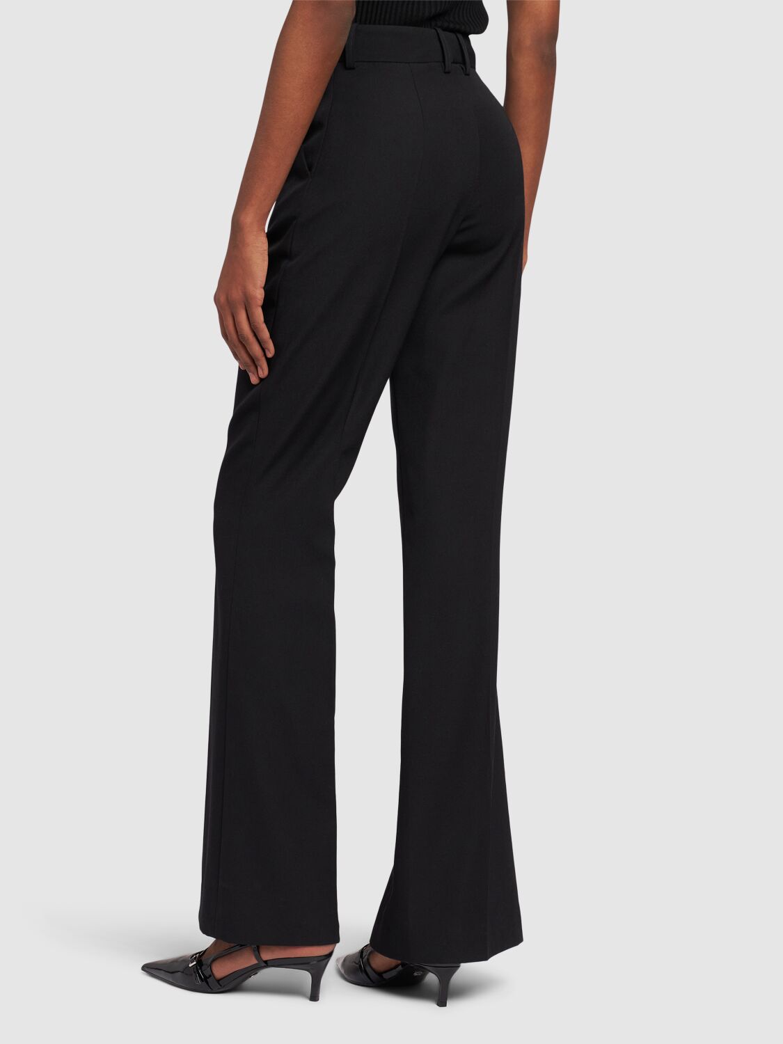 Shop Balmain Wool High Rise Flared Pants In Black