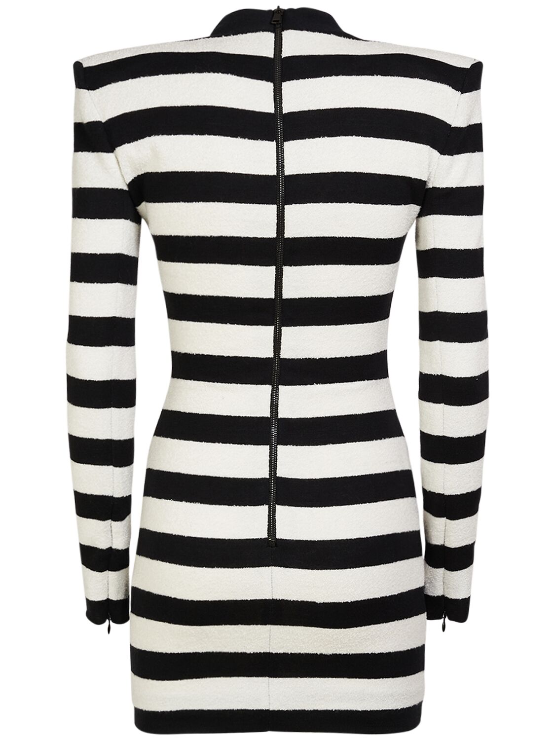 Shop Balmain Striped Cotton Blend Jersey Mini Dress In Black,white