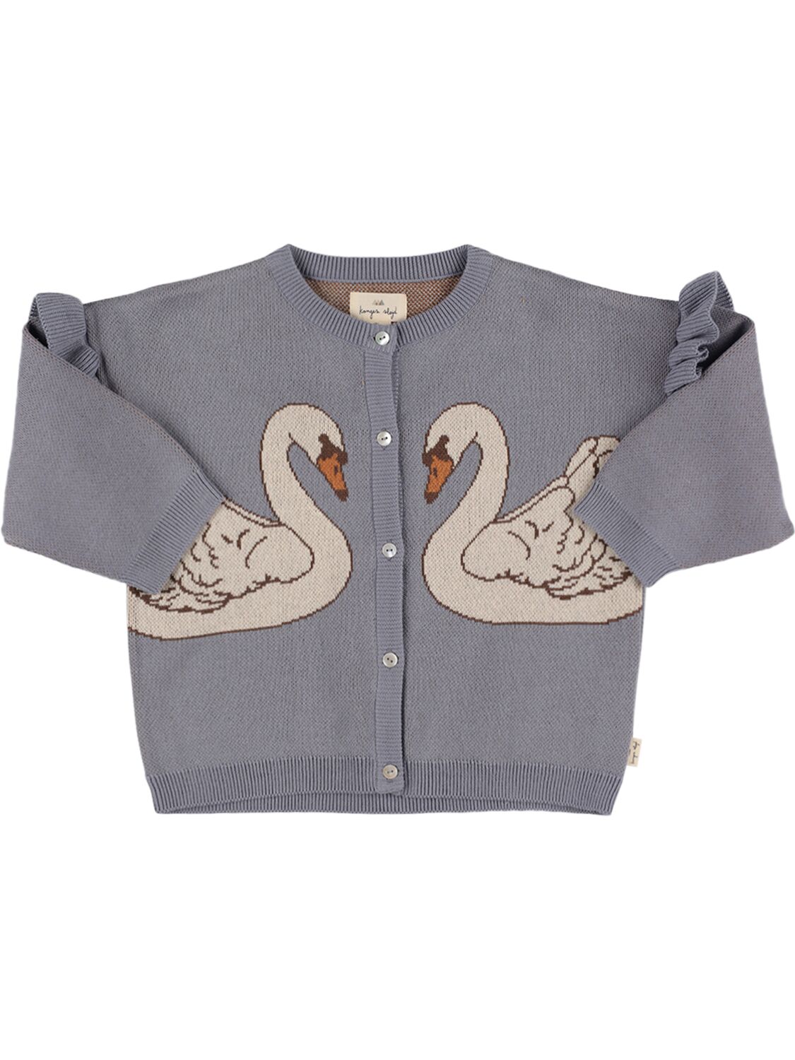 Konges Sløjd Kids' Swans Organic Cotton Jacquard Cardigan In Grey,multi