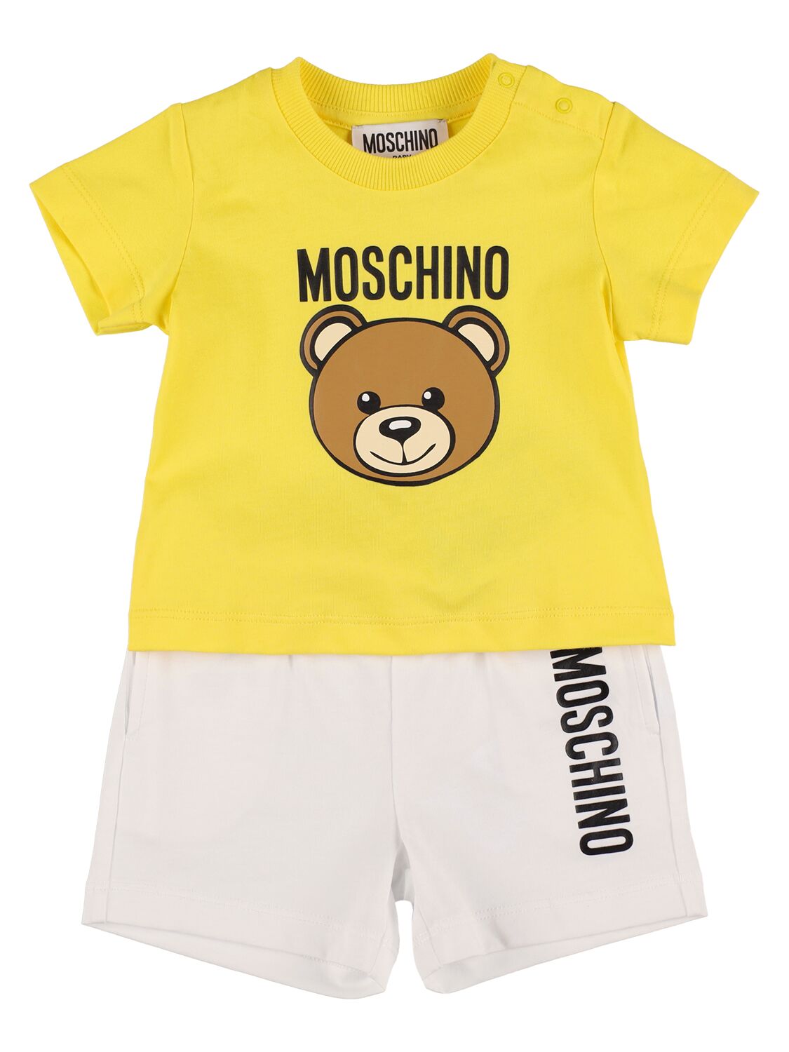 Moschino Kids' Cotton Jersey T-shirt & Sweat Shorts In Yellow,white