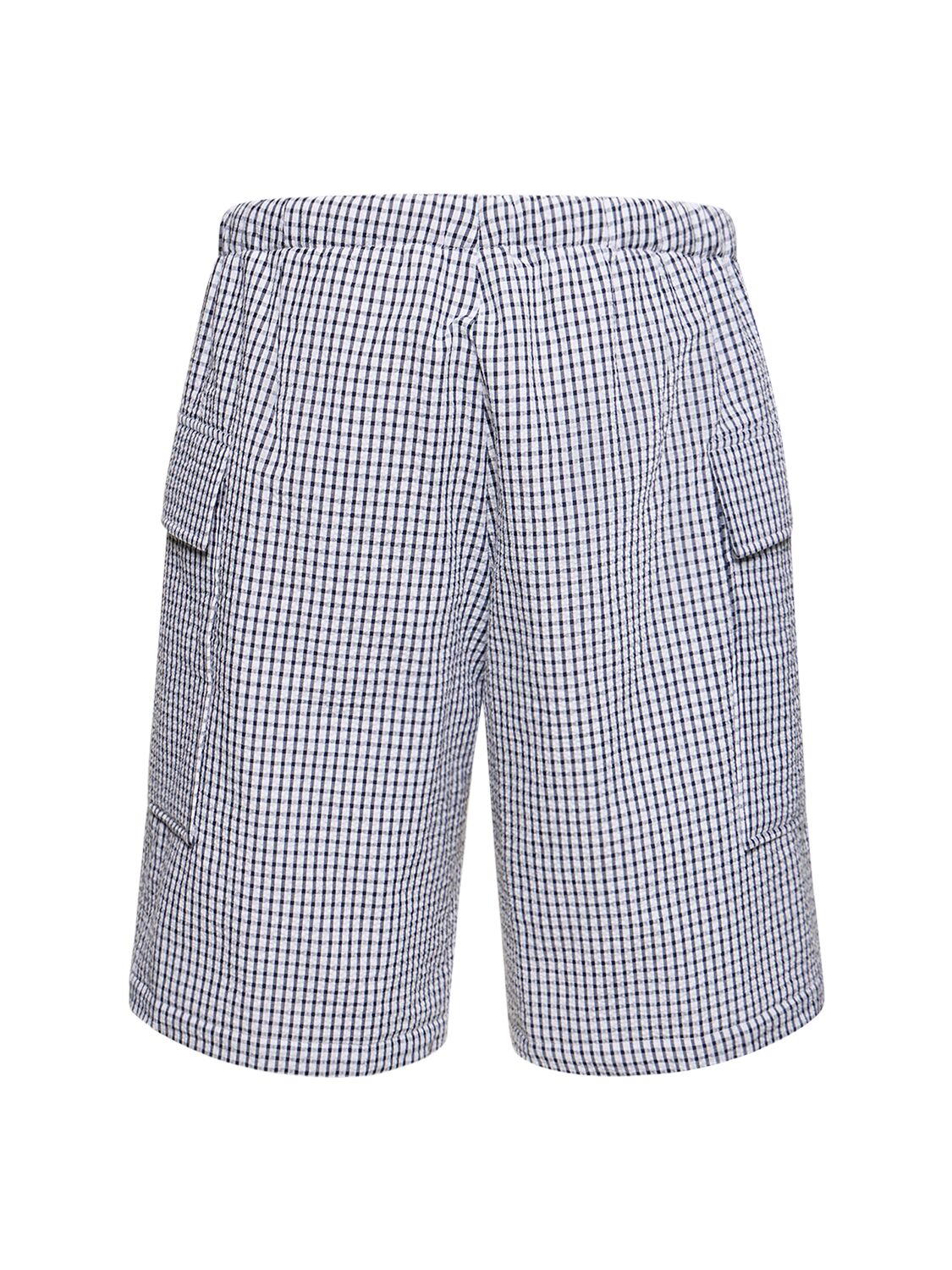 Shop After Pray Wide Check Cargo Shorts In White