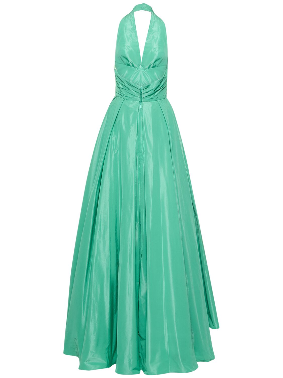 Shop Zuhair Murad Draped Taffeta V-neck Long Dress In Green Water