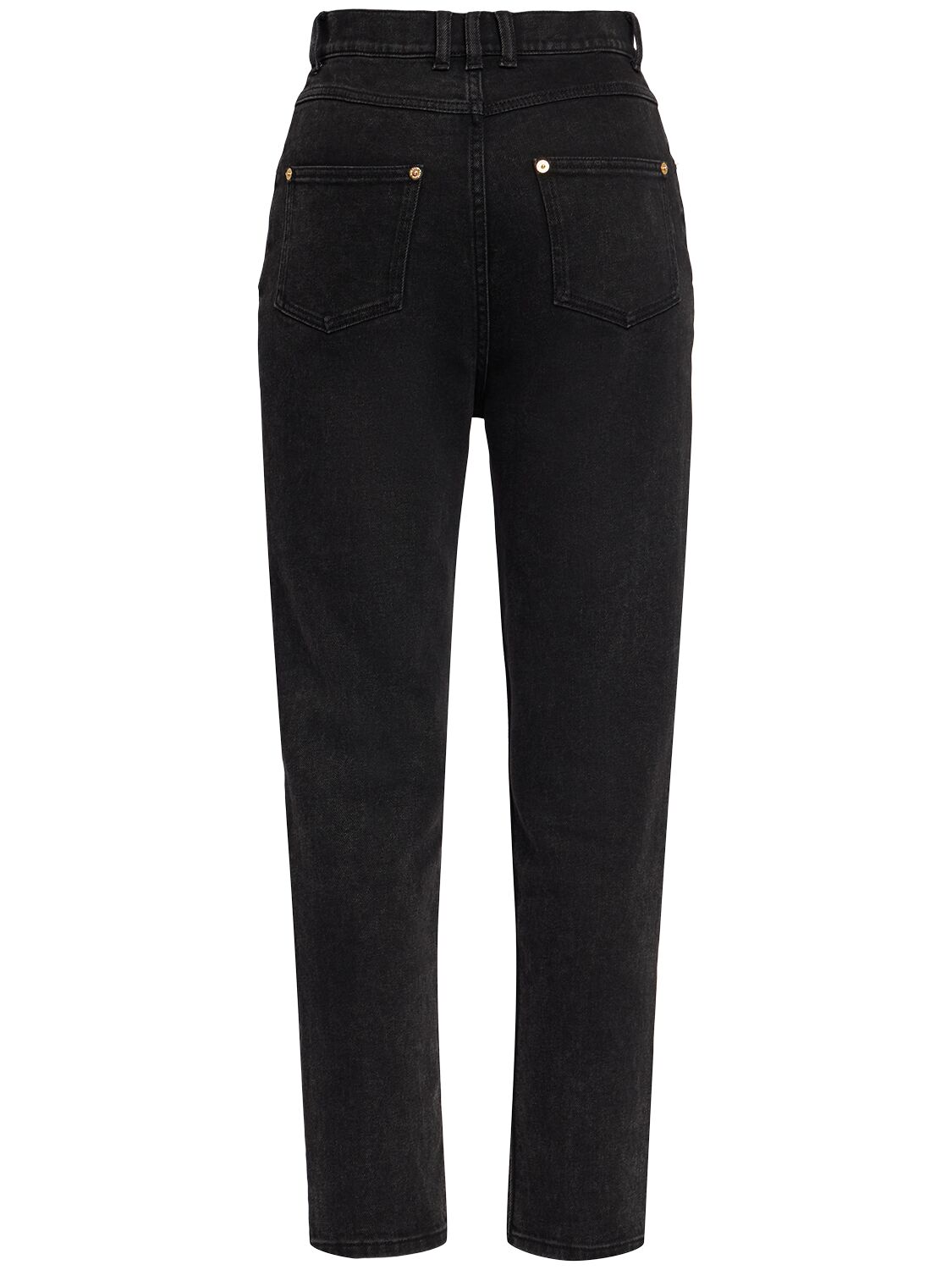 Shop Balmain High Rise Stretch Cotton Straight Jeans In Washed Black