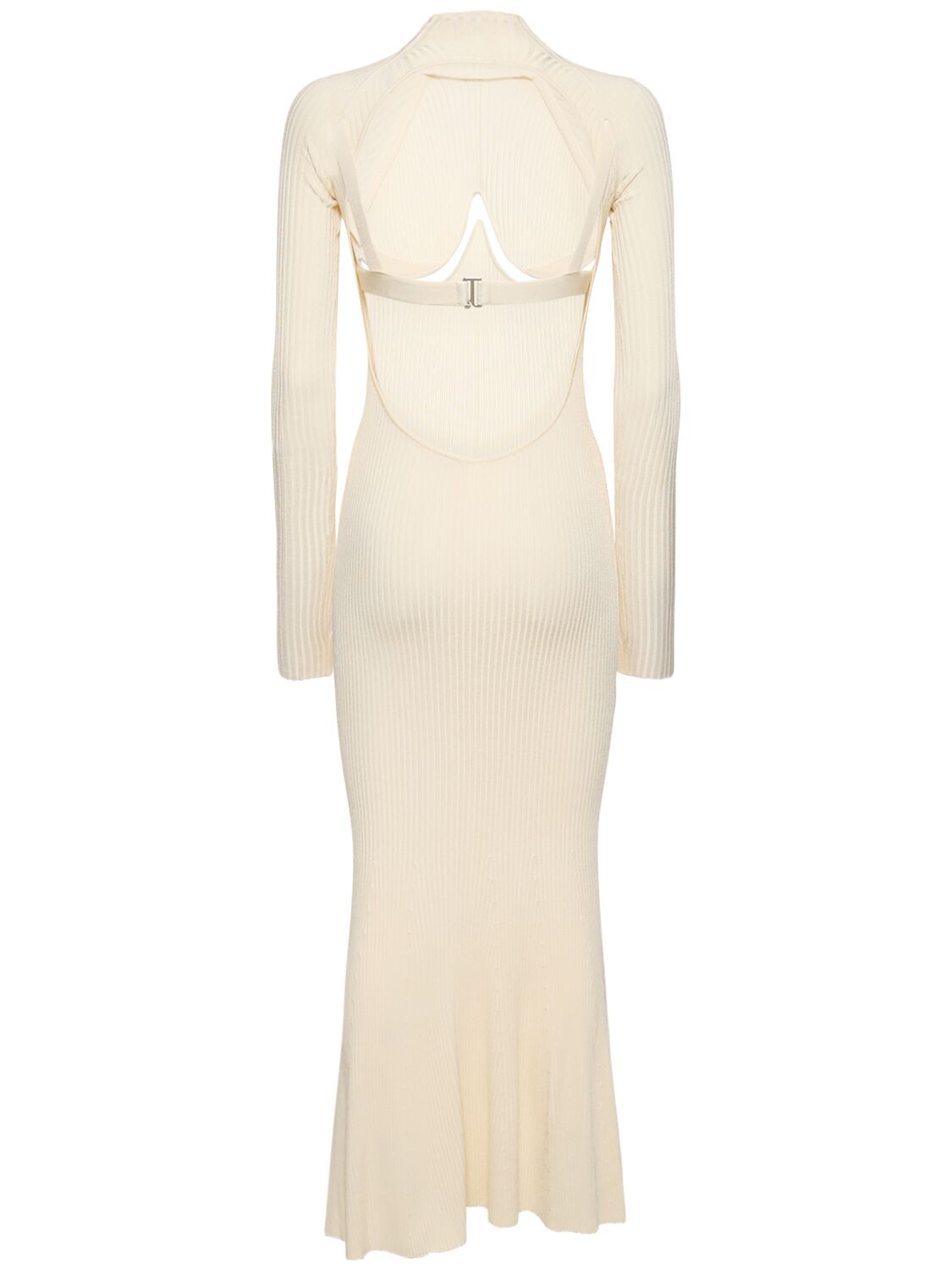 Shop Dion Lee Viscose Blend Knit Long Sleeve Dress In Ivory