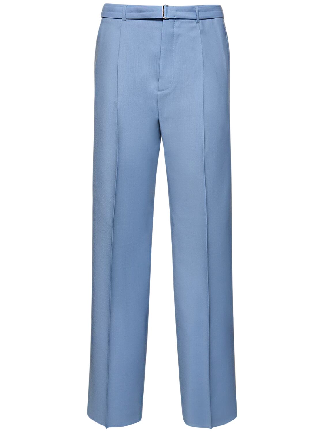 Shop Lanvin Wide Wool Formal Pants In Sky Blue