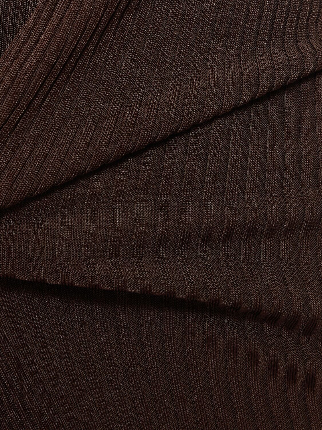Shop Dion Lee Viscose Blend Knit Long Sleeve Dress In Dark Brown