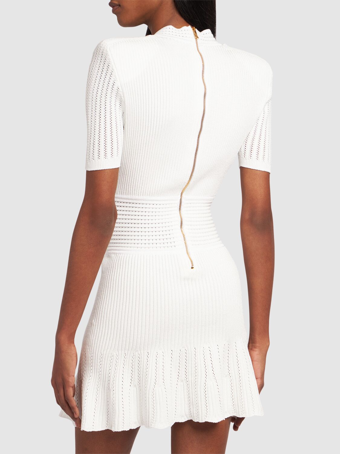 Shop Balmain Knit Viscose Mini Dress In White