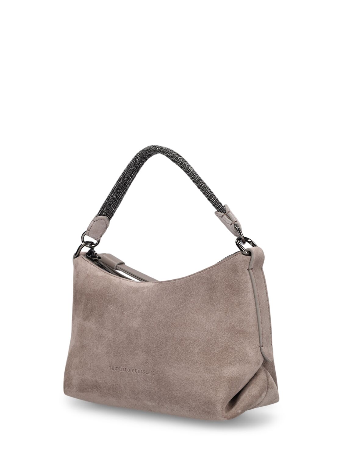 Shop Brunello Cucinelli Small Softy Velour Leather Shoulder Bag In Grey