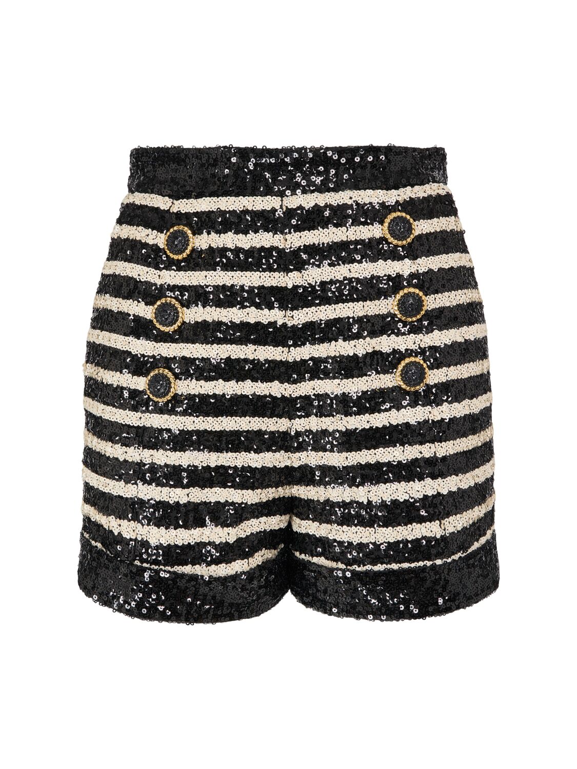 Striped Sequined High Rise Mini Shorts