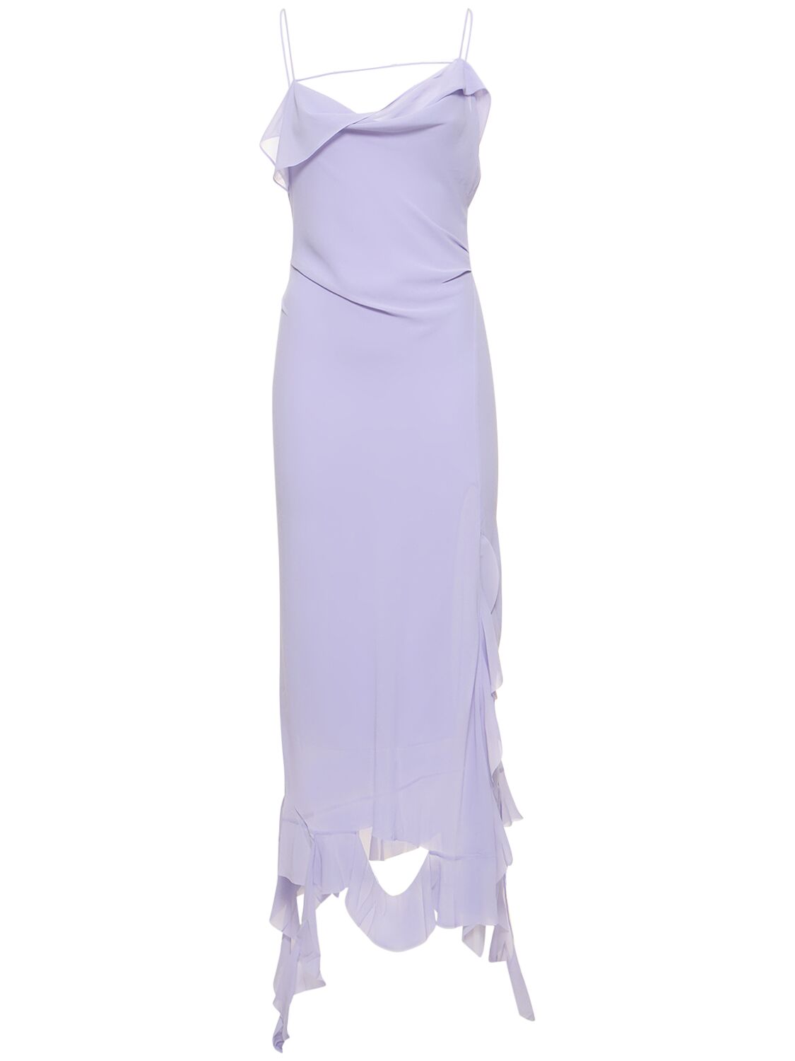 Shop Acne Studios Ruffled Chiffon Long Dress In Lilac