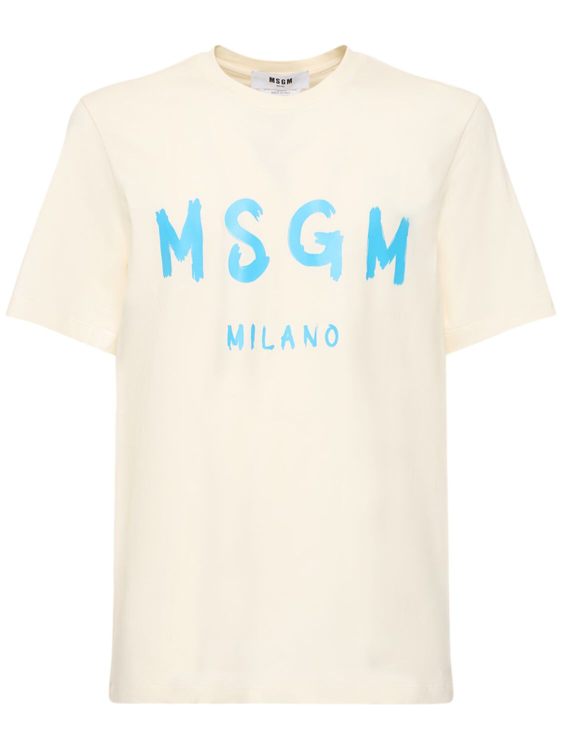 Msgm Logo Print Cotton Jersey T-shirt In White,aqua
