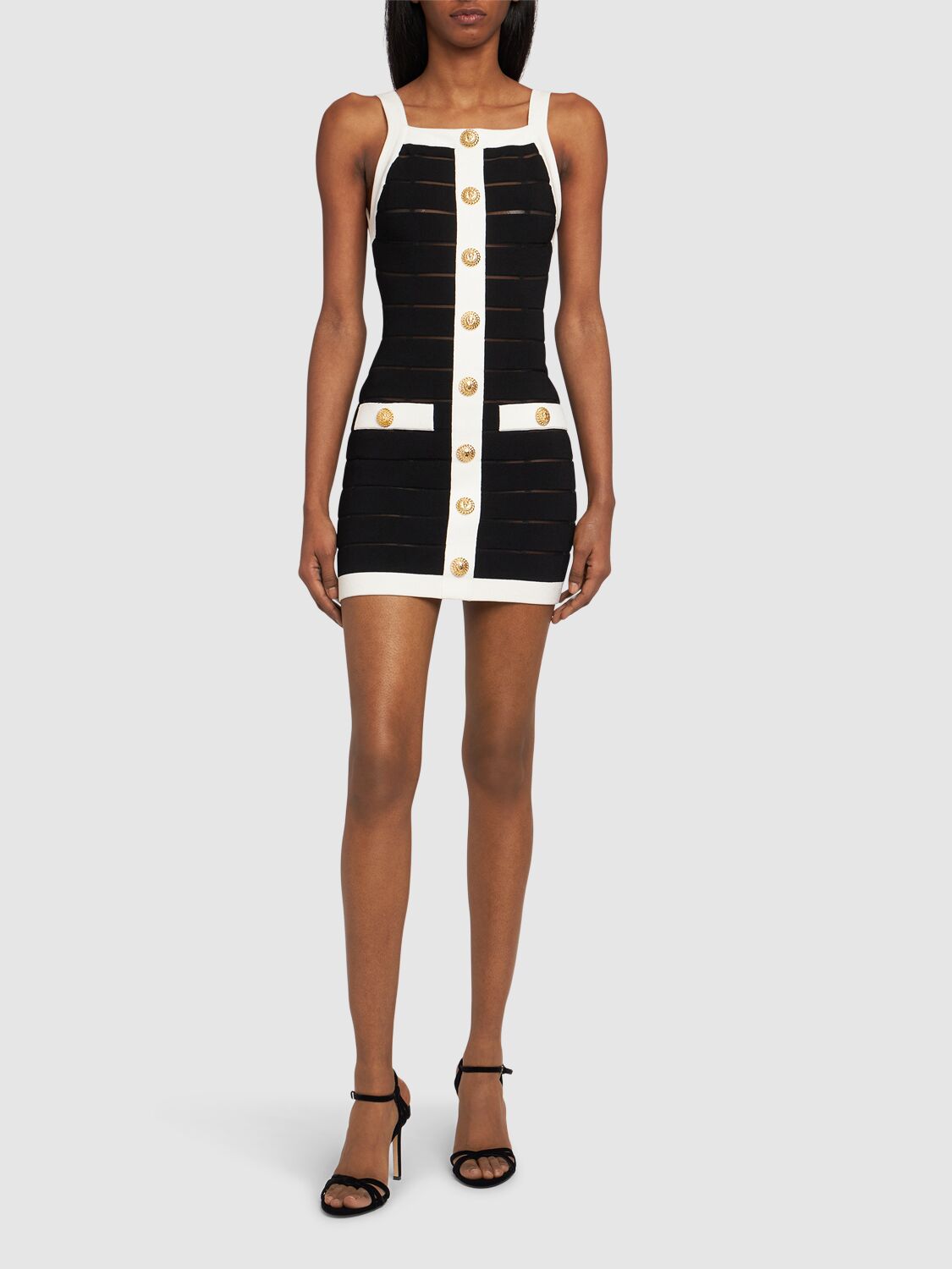 Shop Balmain Stretch Viscose Mini Dress In Black,white