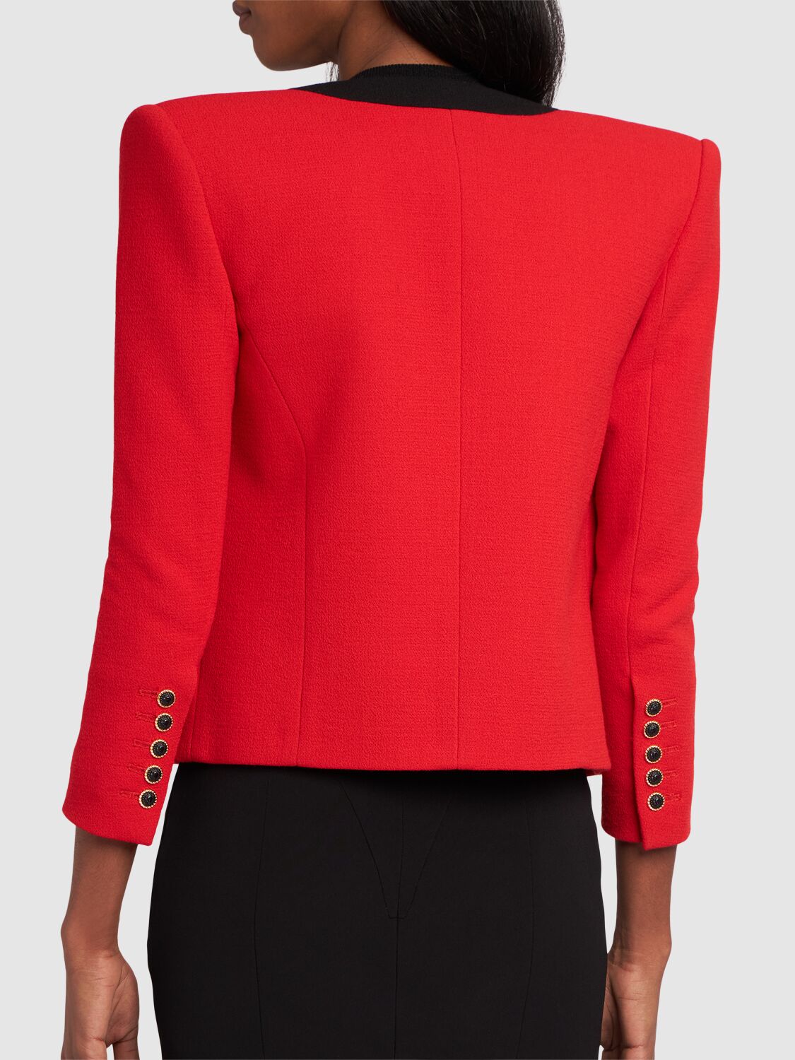 Shop Balmain Shawl Collar Double Wool Crepe Jacket In Red,black