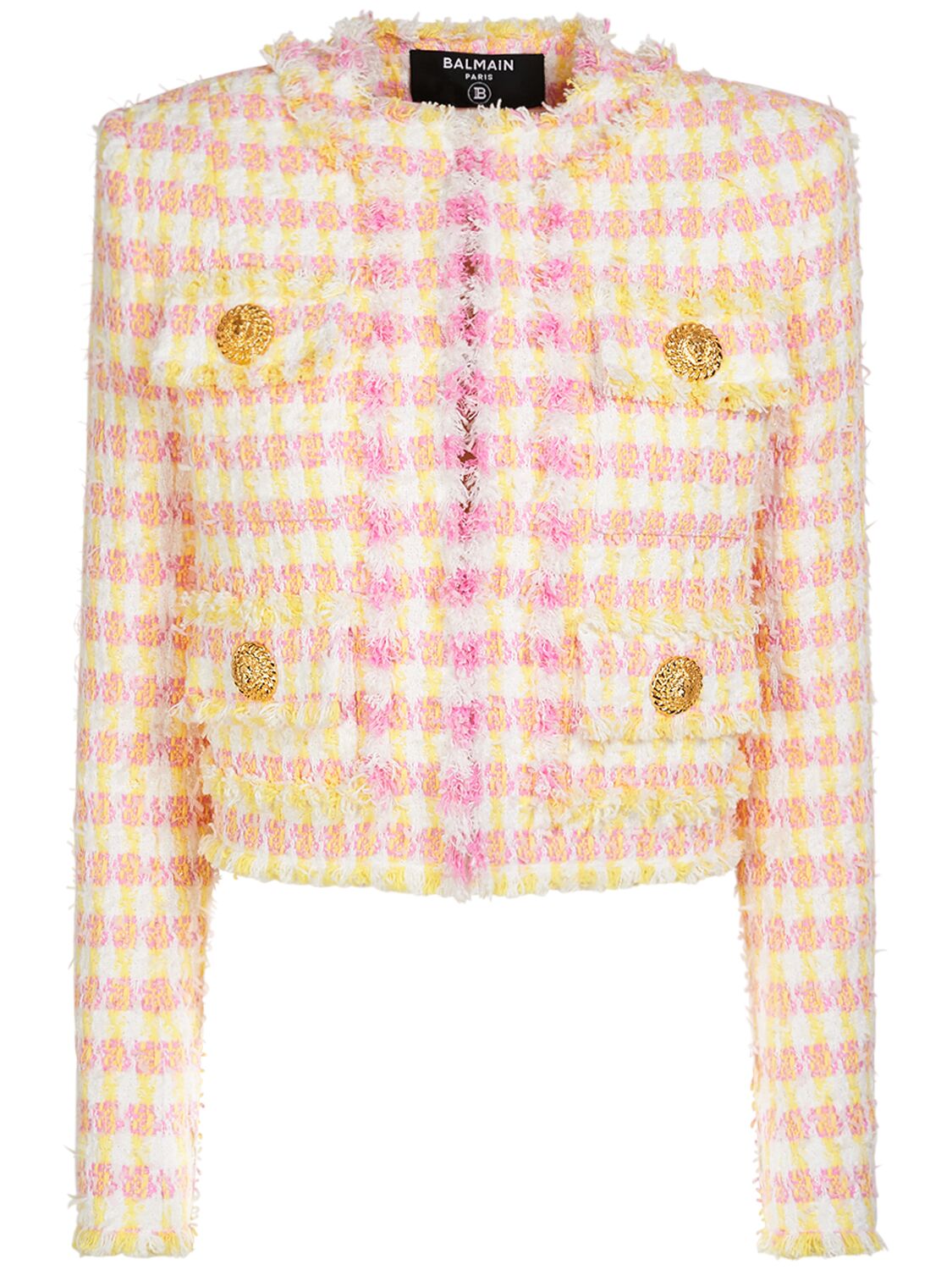 Balmain Miami Cotton Blend Tweed Jacket In Yellow