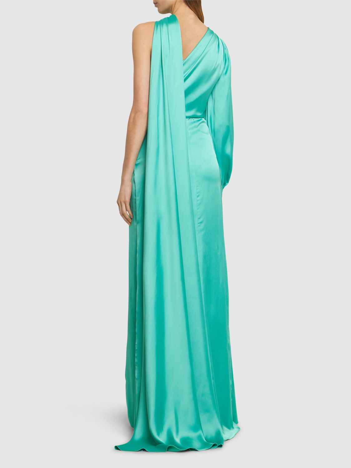 Draped Light Satin One-sleeve Long Dress